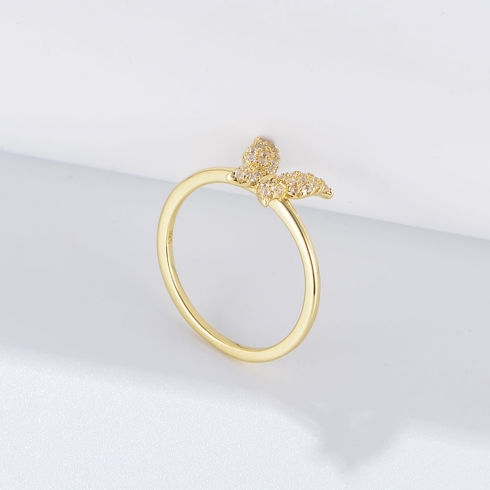 Fashion Gold Plated Cubic Zircon Butterfly Ring Women Girls Jewelry