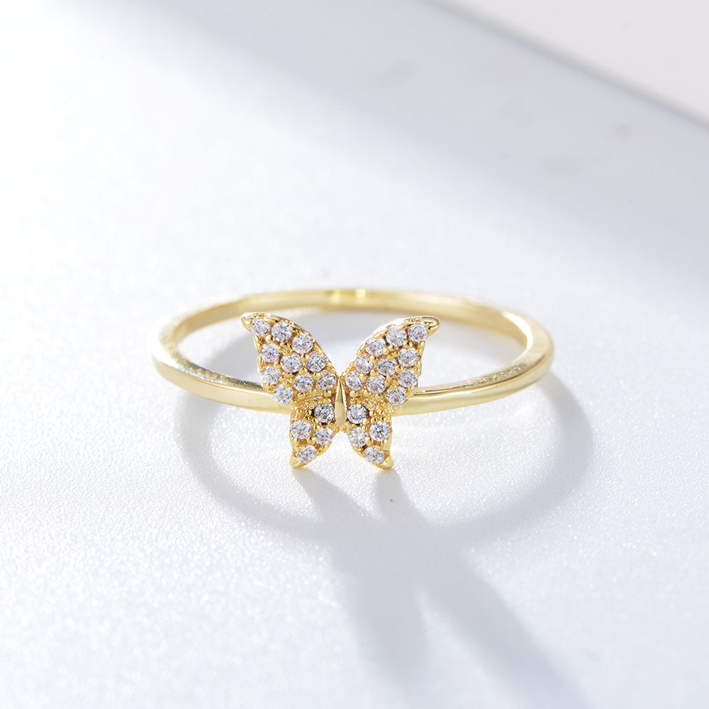 Fashion Gold Plated Cubic Zircon Butterfly Ring Women Girls Jewelry