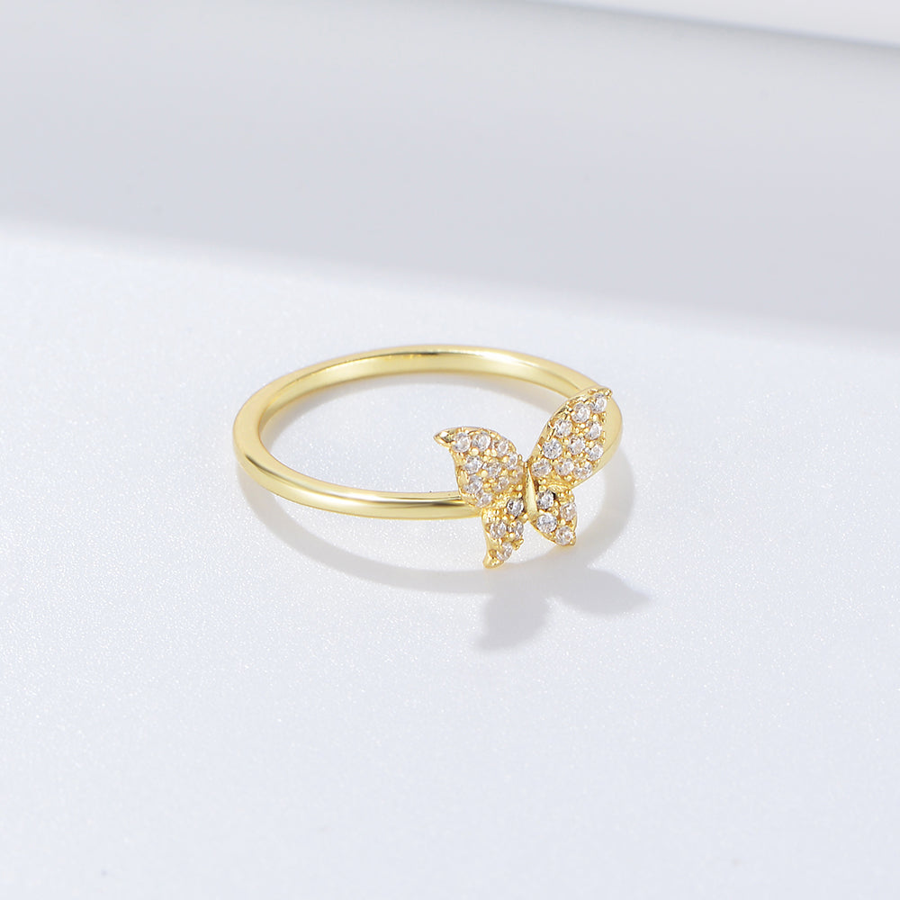 Fashion Gold Plated Cubic Zircon Butterfly Ring Women Girls Jewelry