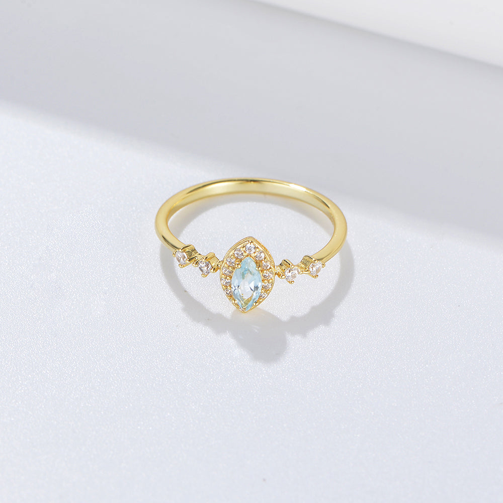 Natural Gemstone Ring Delicate Sky Blue Topaz Geometric  Ring Jewelry