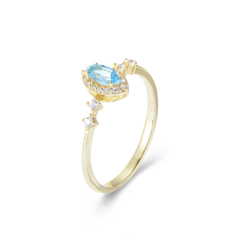 Natural Gemstone Ring Delicate Sky Blue Topaz Geometric 925 Silver Gold Plated Ring Jewelry