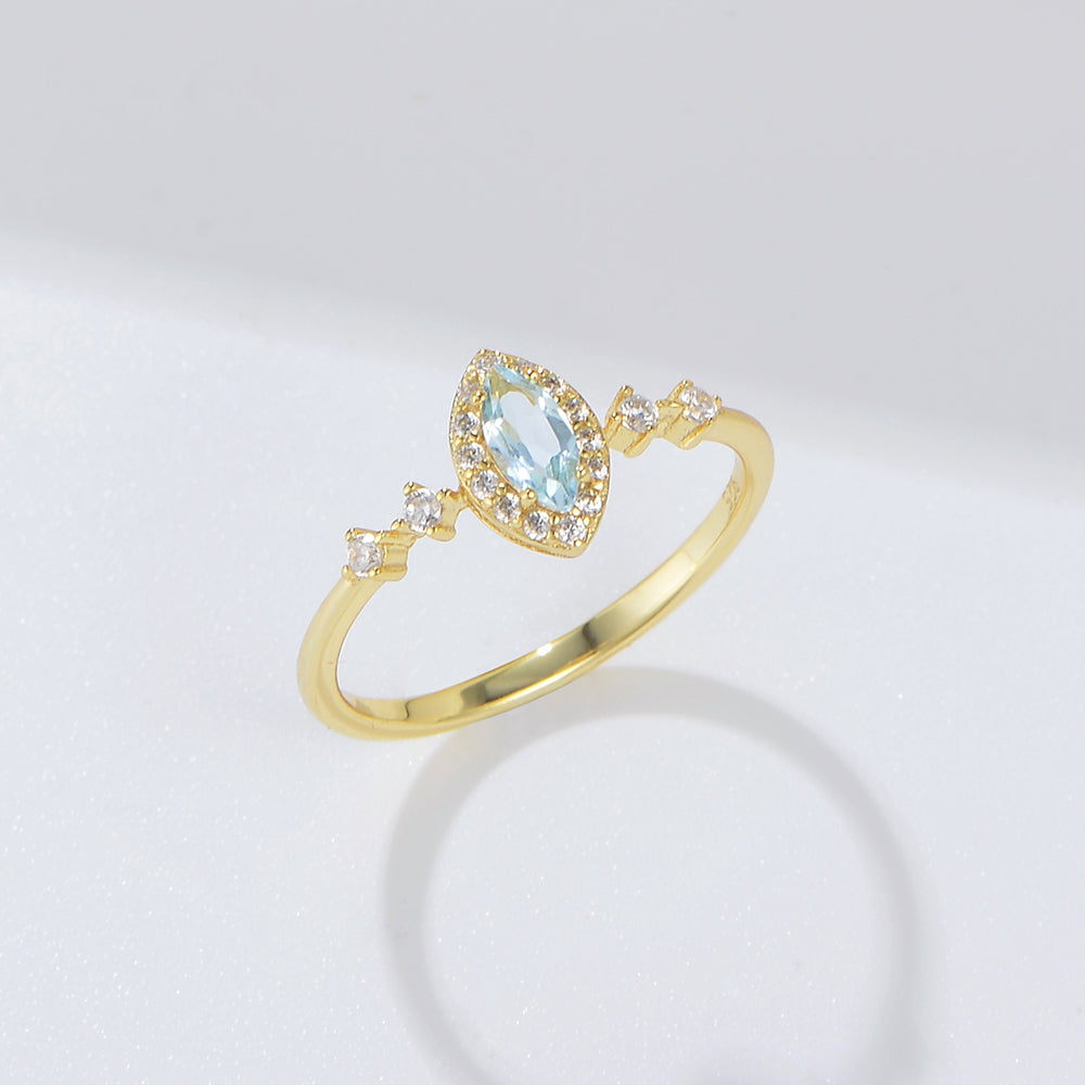 Natural Gemstone Ring Delicate Sky Blue Topaz Geometric 925 Silver Gold Plated Ring Jewelry