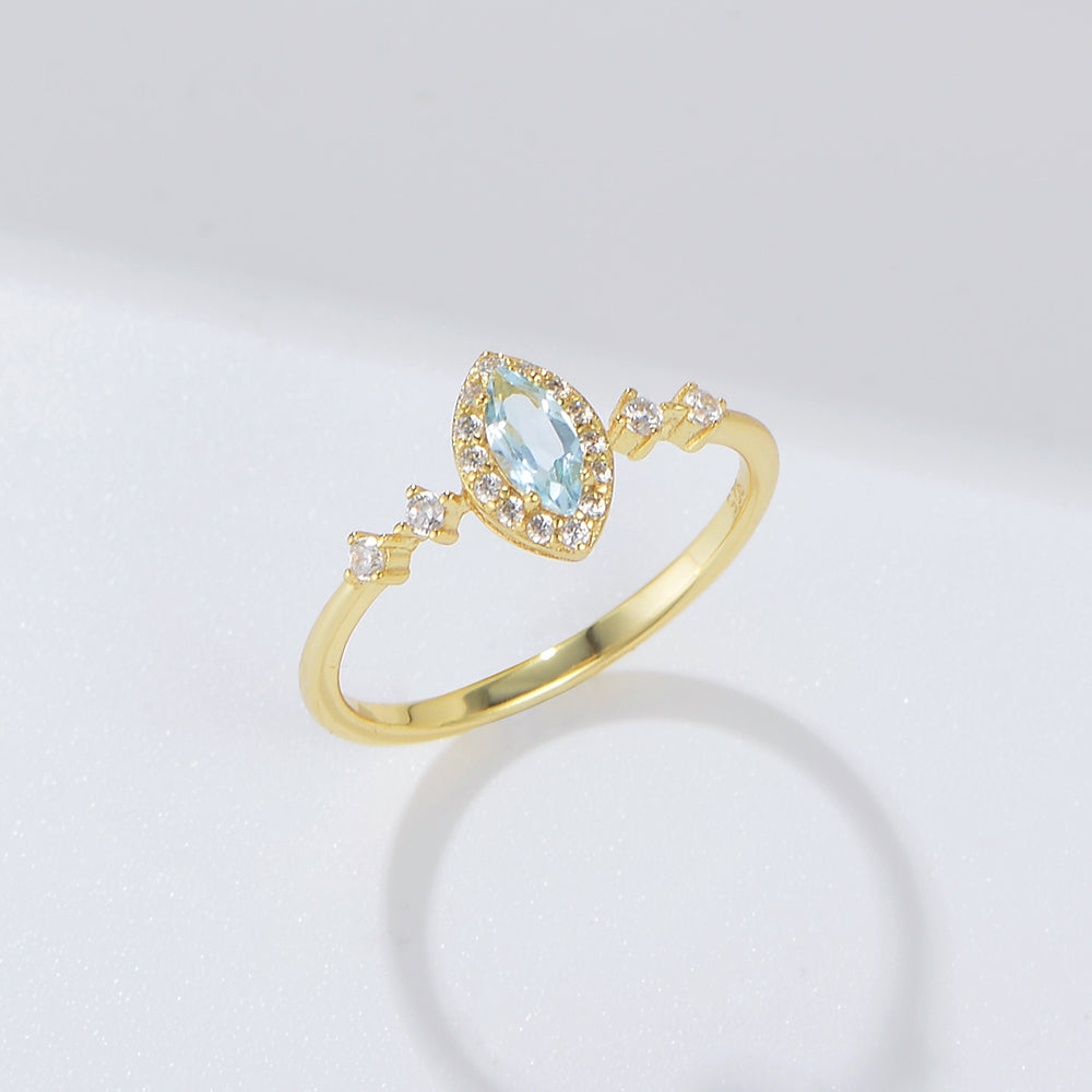 Natural Gemstone Ring Delicate Sky Blue Topaz Geometric  Ring Jewelry