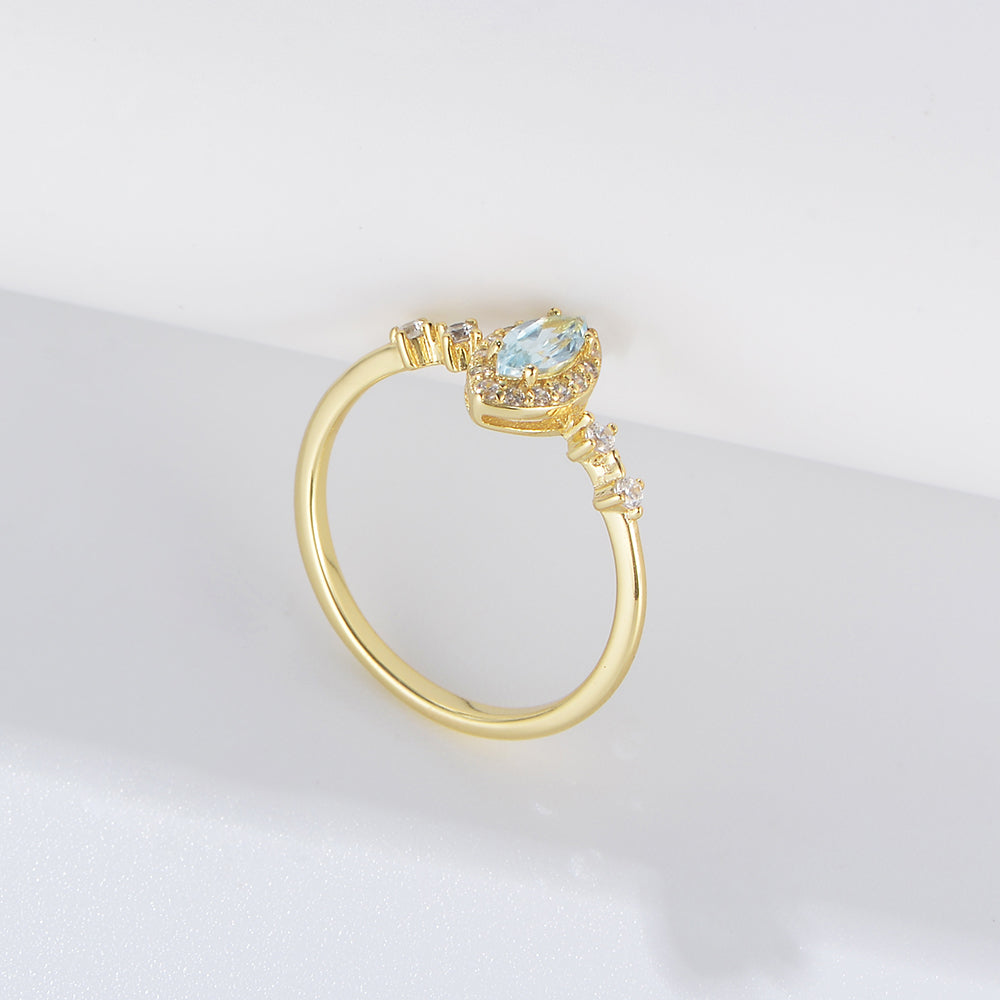 Natural Gemstone Ring Delicate Sky Blue Topaz Geometric  Ring Jewelry