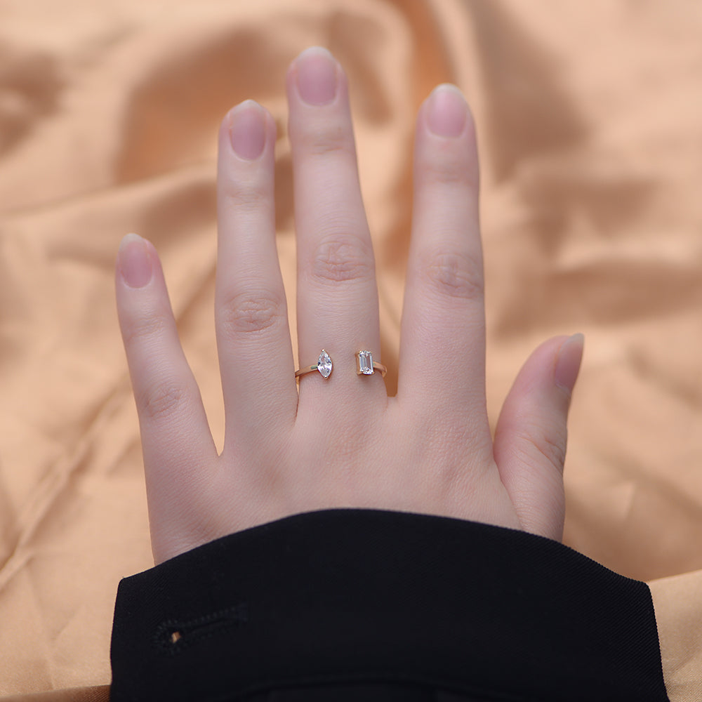 Personality Geometric Zircon Adjustable Open Ring