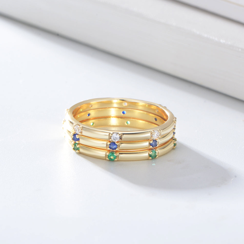 Gold Plating 925 Silver Multicolor Zirconia Band Ring