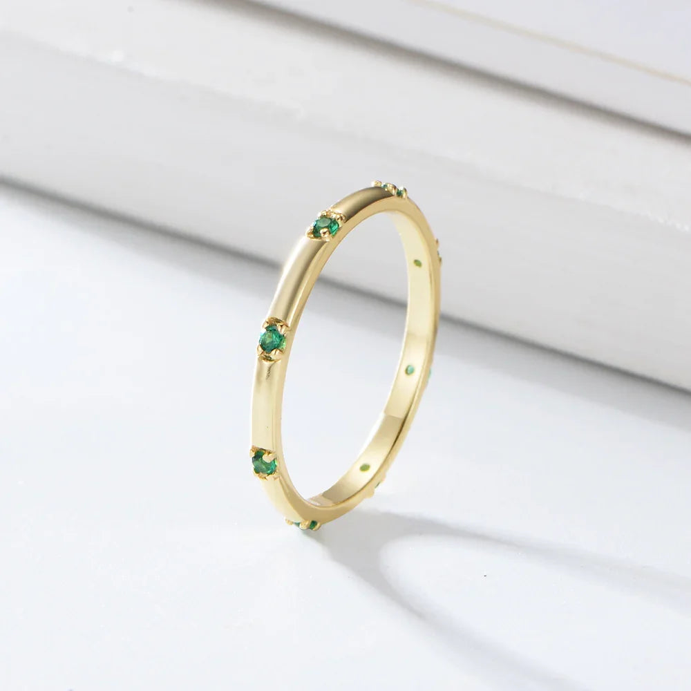 Gold Plating 925 Silver Multicolor Zirconia Band Ring
