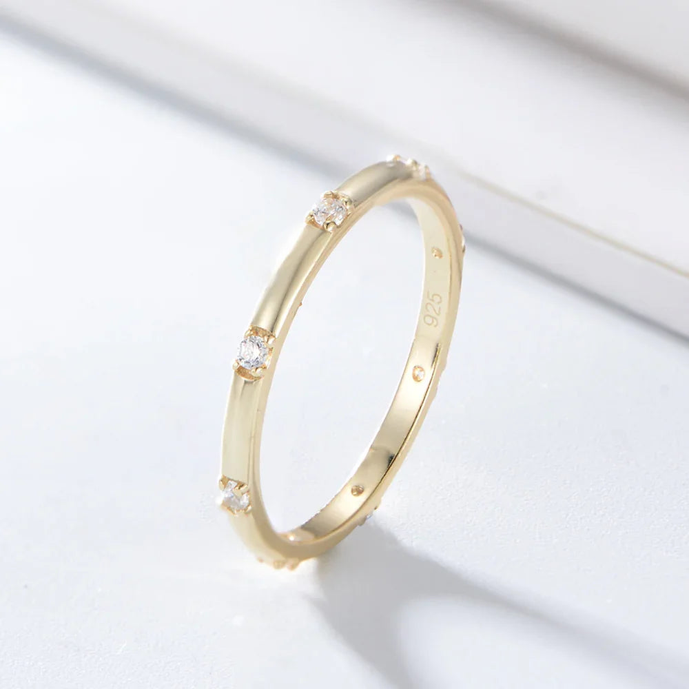 Gold Plating 925 Silver Multicolor Zirconia Band Ring