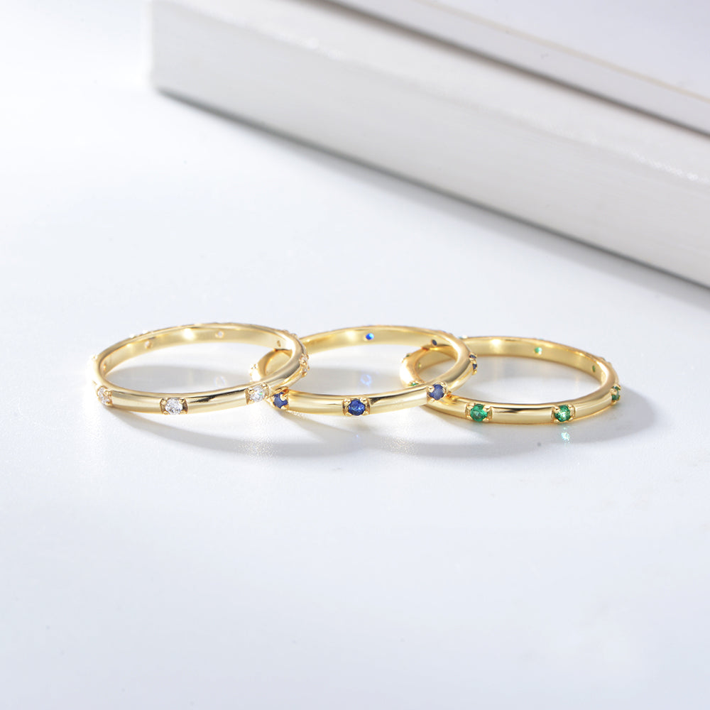 Gold Plating 925 Silver Multicolor Zirconia Band Ring