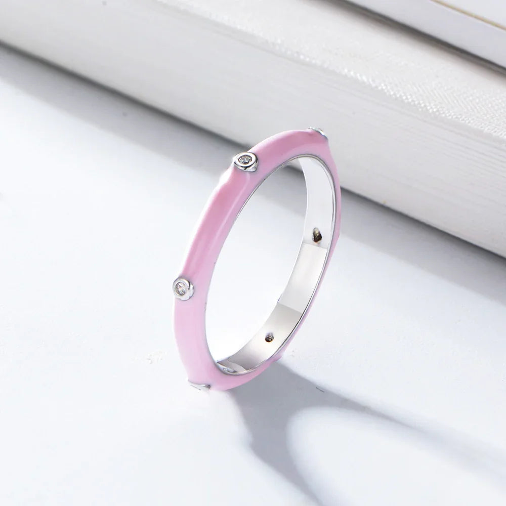 Stackable Rings Handmade Red Pink White Enamel Eternity Ring