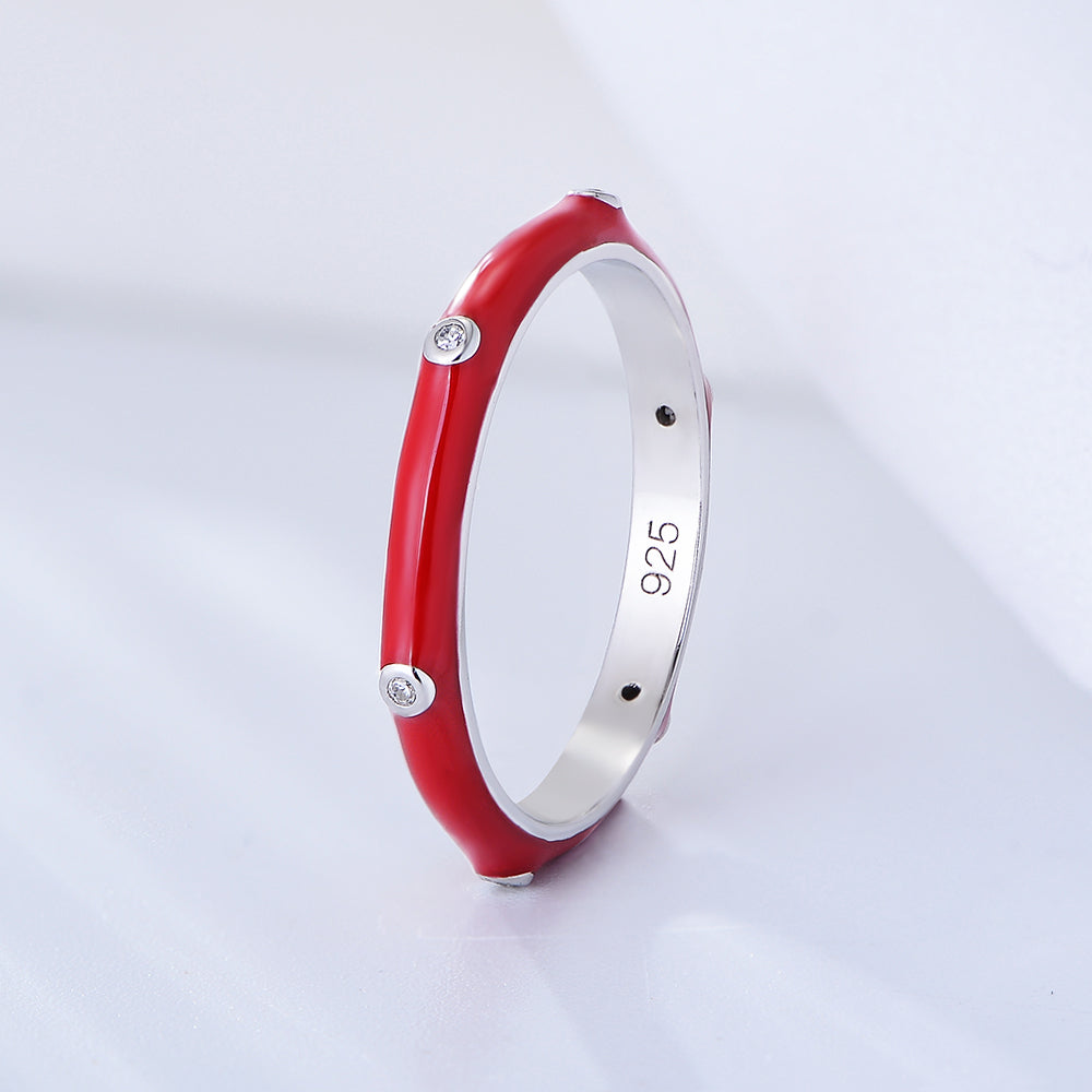 Stackable Rings Handmade Red Pink White Enamel Eternity Ring