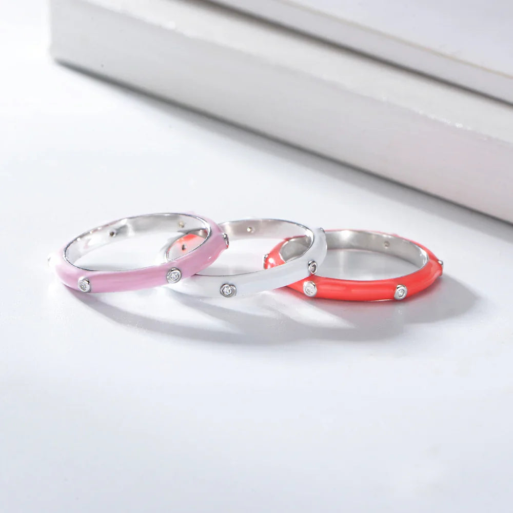 Stackable Rings Handmade Red Pink White Enamel Eternity Ring