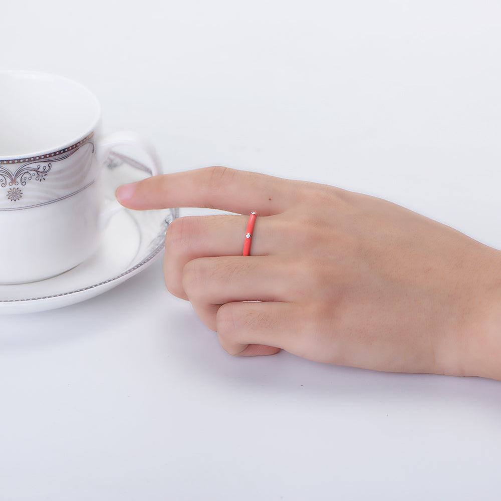 Stackable Rings Handmade Red Pink White Enamel Eternity Ring