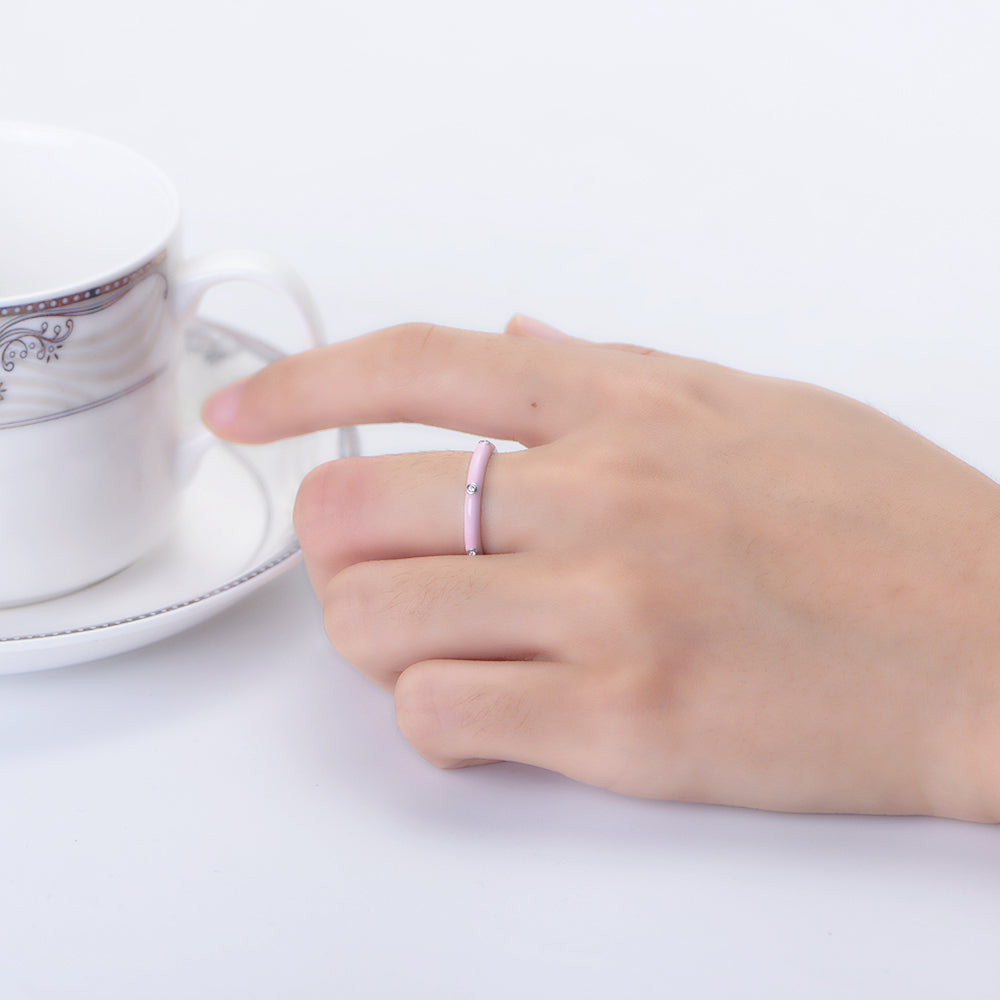 Stackable Rings Handmade Red Pink White Enamel Eternity Ring