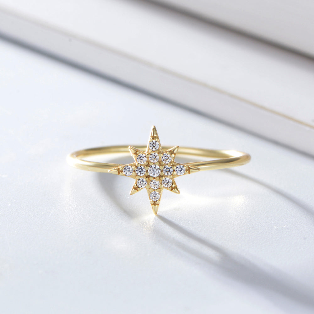 925 Sterling Silver Prong Setting CZ Star Ring