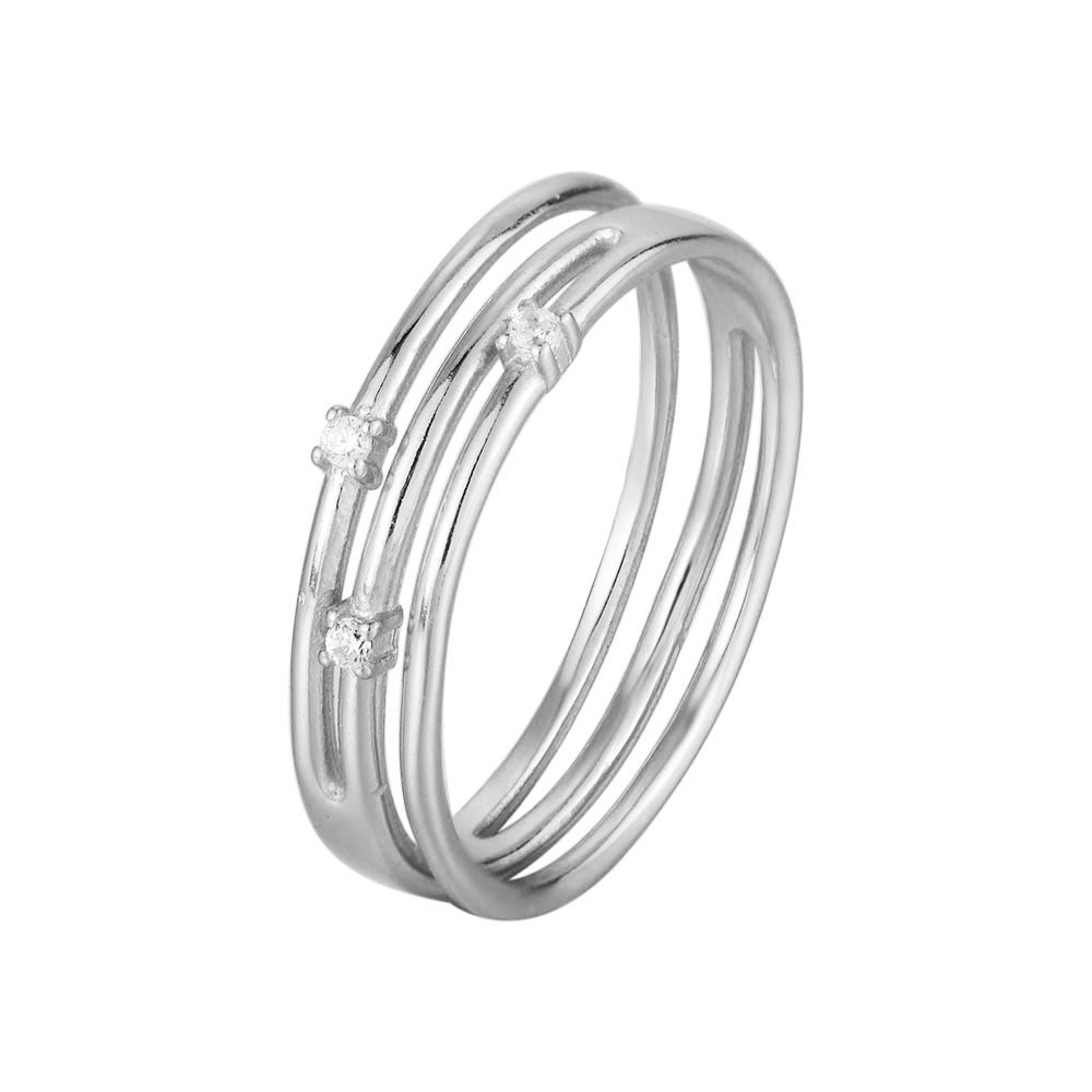 Fine Jewellery Triple Ring Set Women Round White CZ Rings