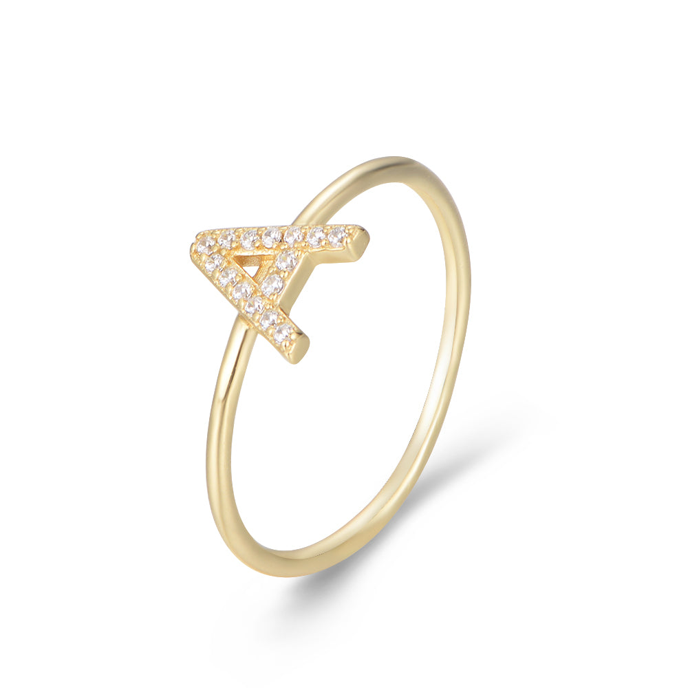 Fashion Simple Round Brilliant Cut Zircon Gold Plated Jewelry A-Z 26 Letters Name Initial Rings