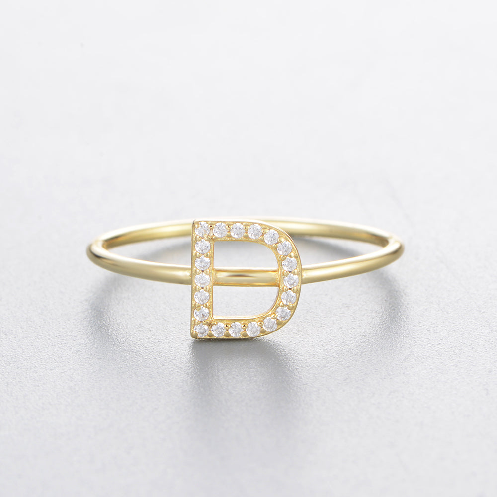 Fashion Simple Round Brilliant Cut Zircon Gold Plated Jewelry A-Z 26 Letters Name Initial Rings