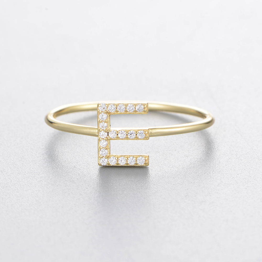 Fashion Simple Round Brilliant Cut Zircon Gold Plated Jewelry A-Z 26 Letters Name Initial Rings