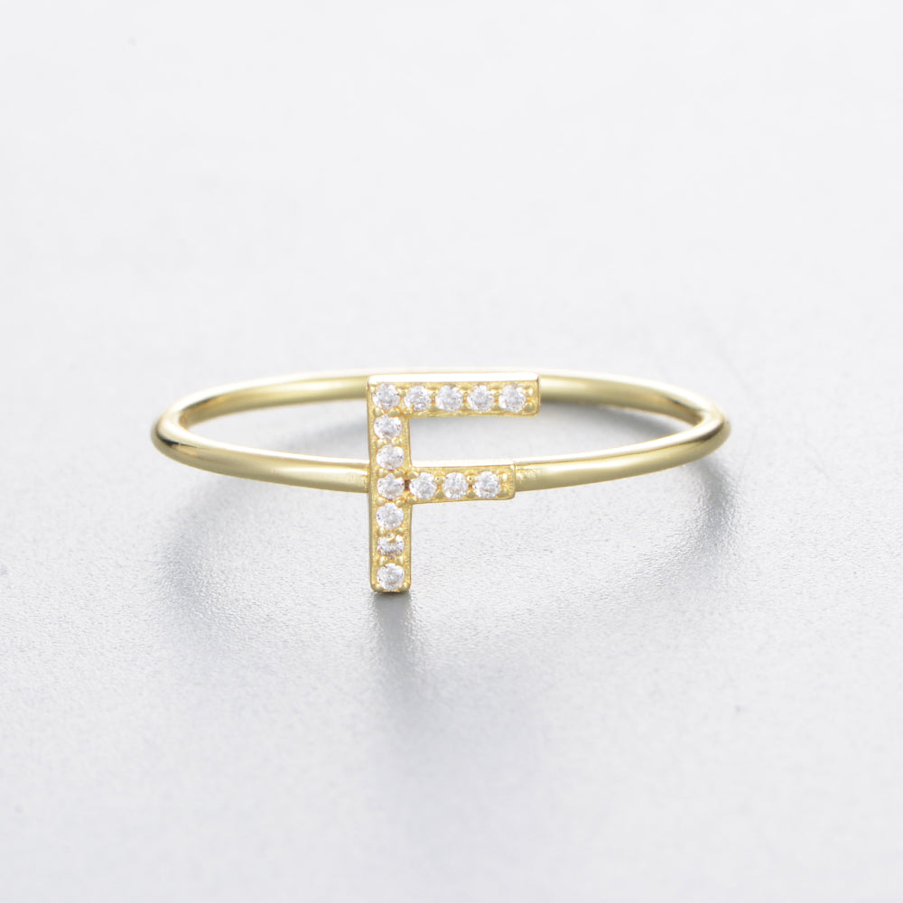 Fashion Simple Round Brilliant Cut Zircon Gold Plated Jewelry A-Z 26 Letters Name Initial Rings