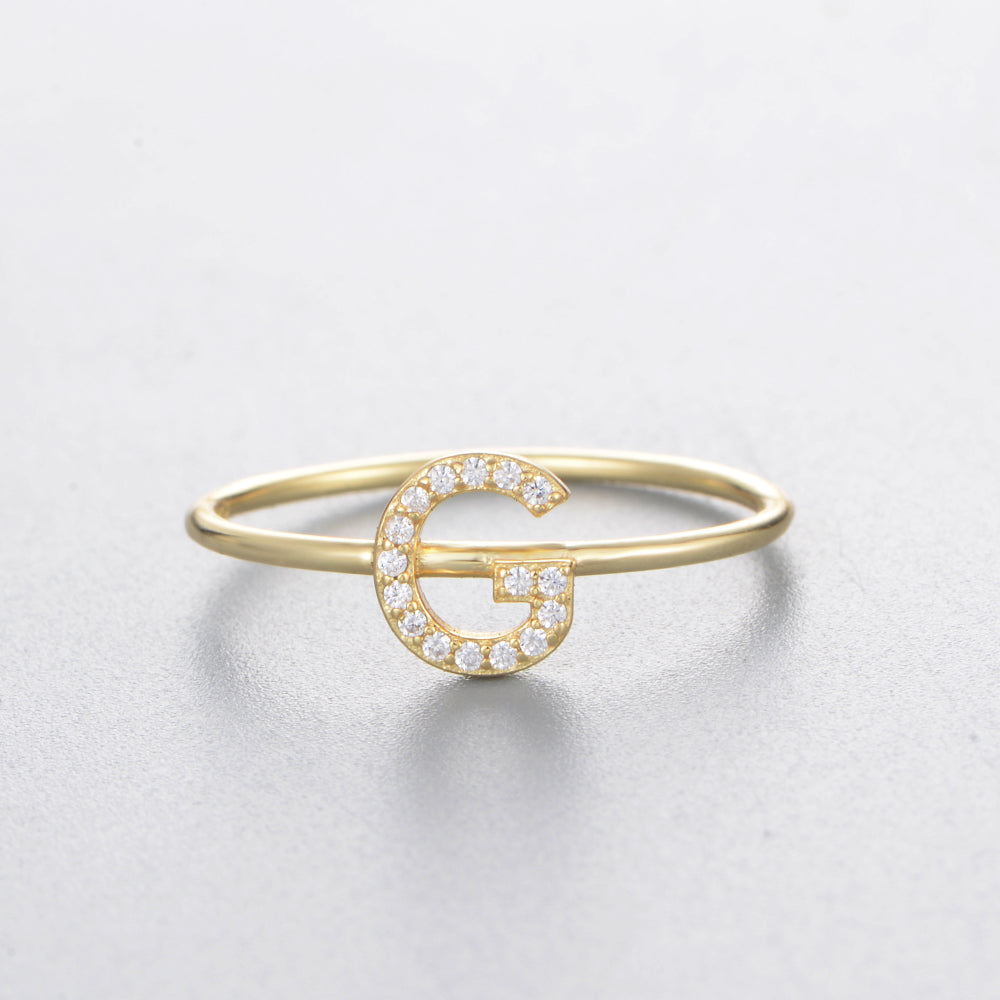 Fashion Simple Round Brilliant Cut Zircon Gold Plated Jewelry A-Z 26 Letters Name Initial Rings