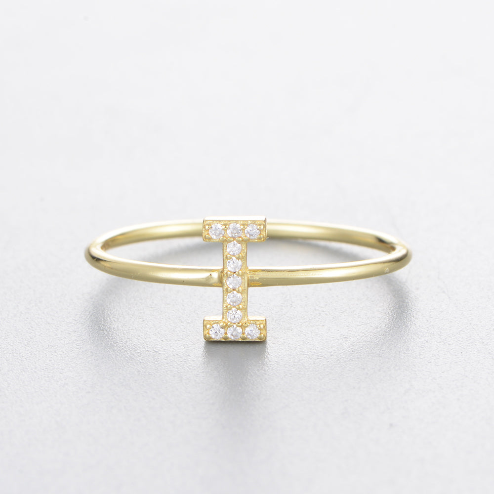 Fashion Simple Round Brilliant Cut Zircon Gold Plated Jewelry A-Z 26 Letters Name Initial Rings
