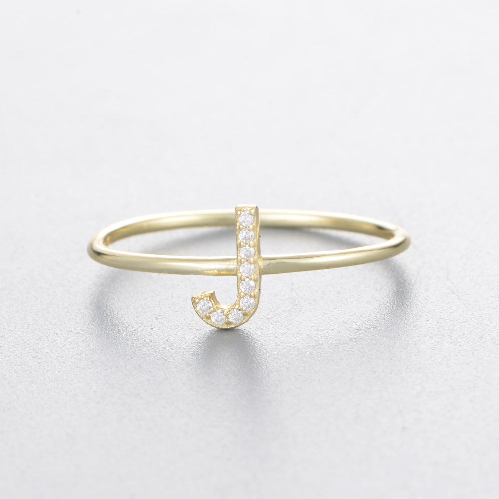 Fashion Simple Round Brilliant Cut Zircon Gold Plated Jewelry A-Z 26 Letters Name Initial Rings