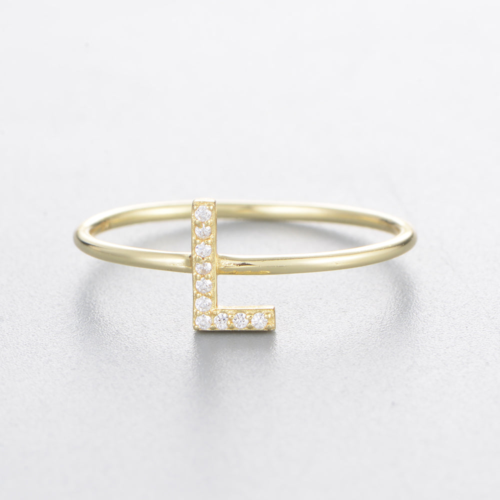 Fashion Simple Round Brilliant Cut Zircon Gold Plated Jewelry A-Z 26 Letters Name Initial Rings
