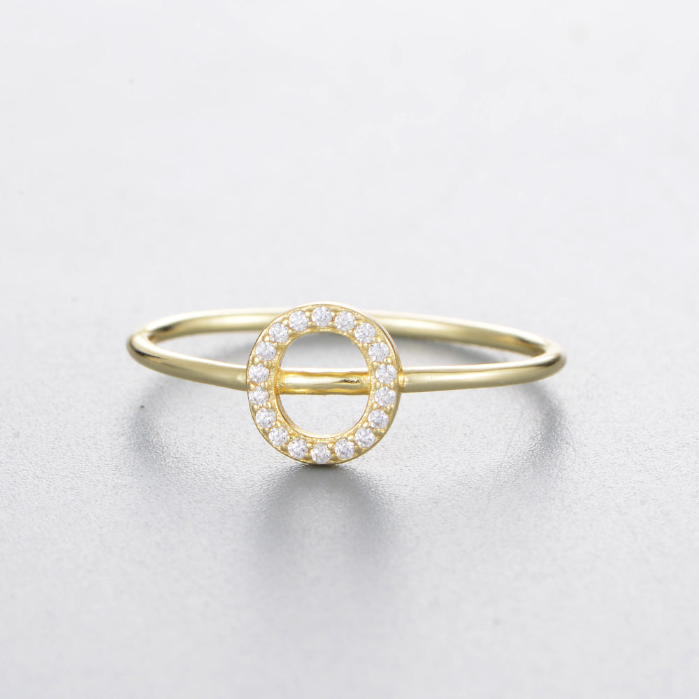 Fashion Simple Round Brilliant Cut Zircon Gold Plated Jewelry A-Z 26 Letters Name Initial Rings