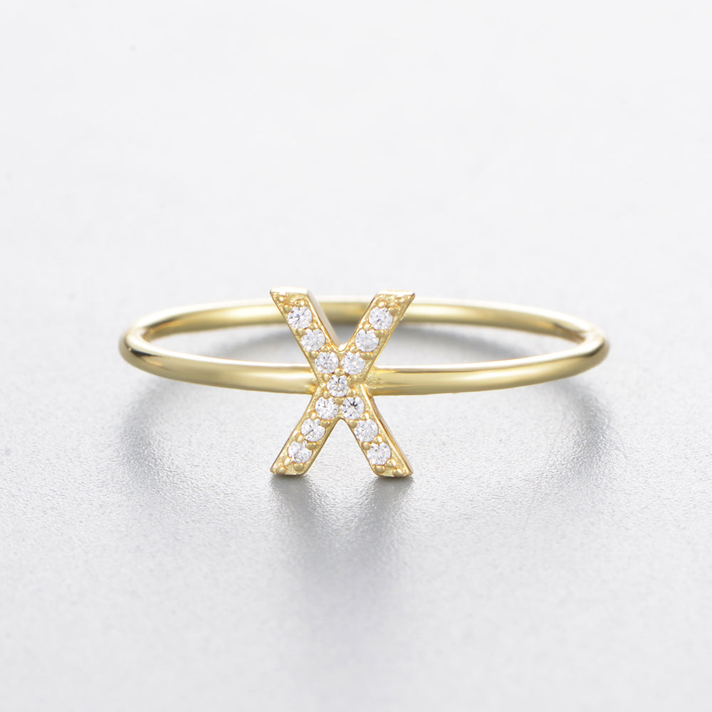 Fashion Simple Round Brilliant Cut Zircon Gold Plated Jewelry A-Z 26 Letters Name Initial Rings