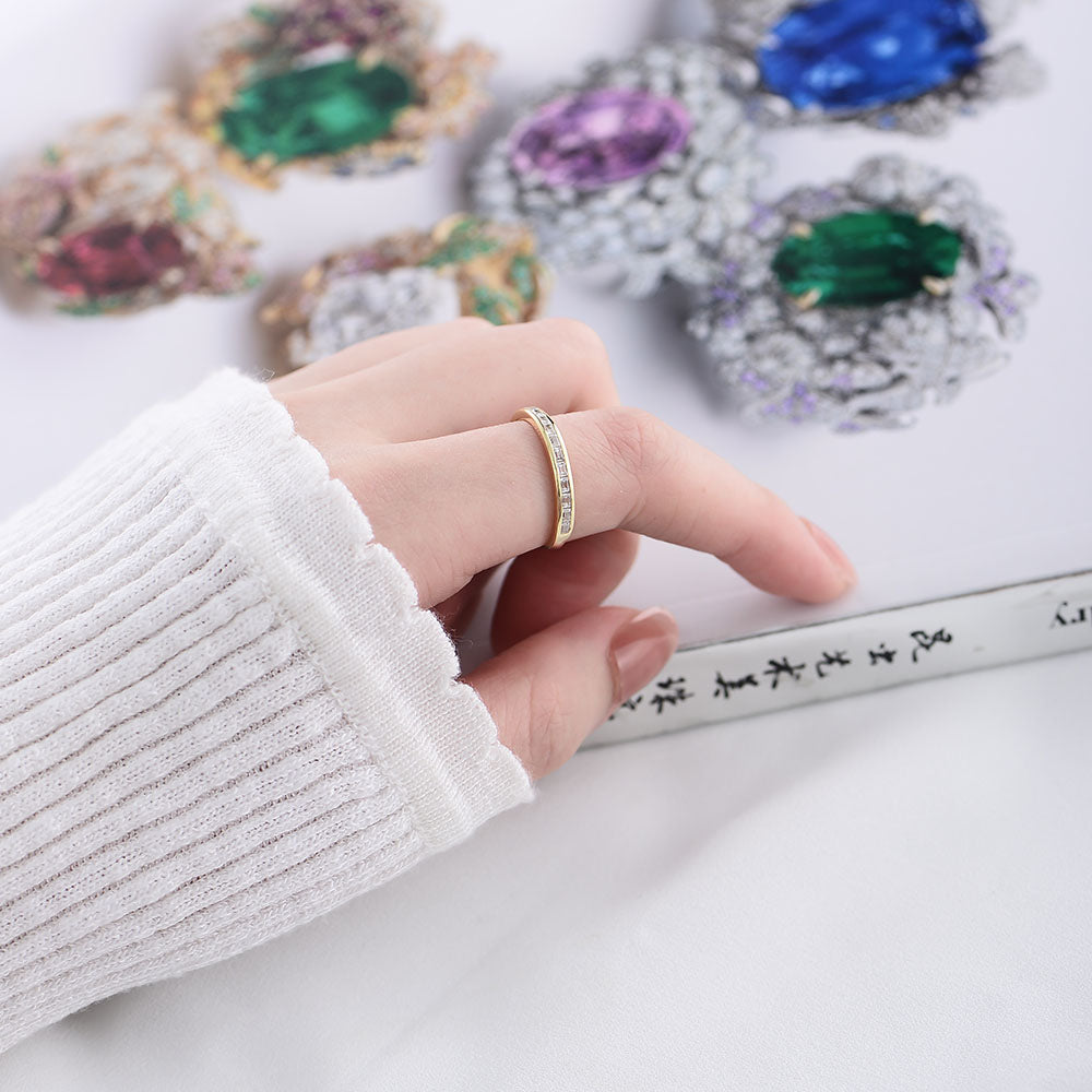 Channel Setting White Zirconia Band Rings Jewelry