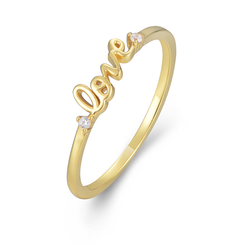 Fashion Romance 14K Gold Plated Zirconia 925 Silver Love Ring