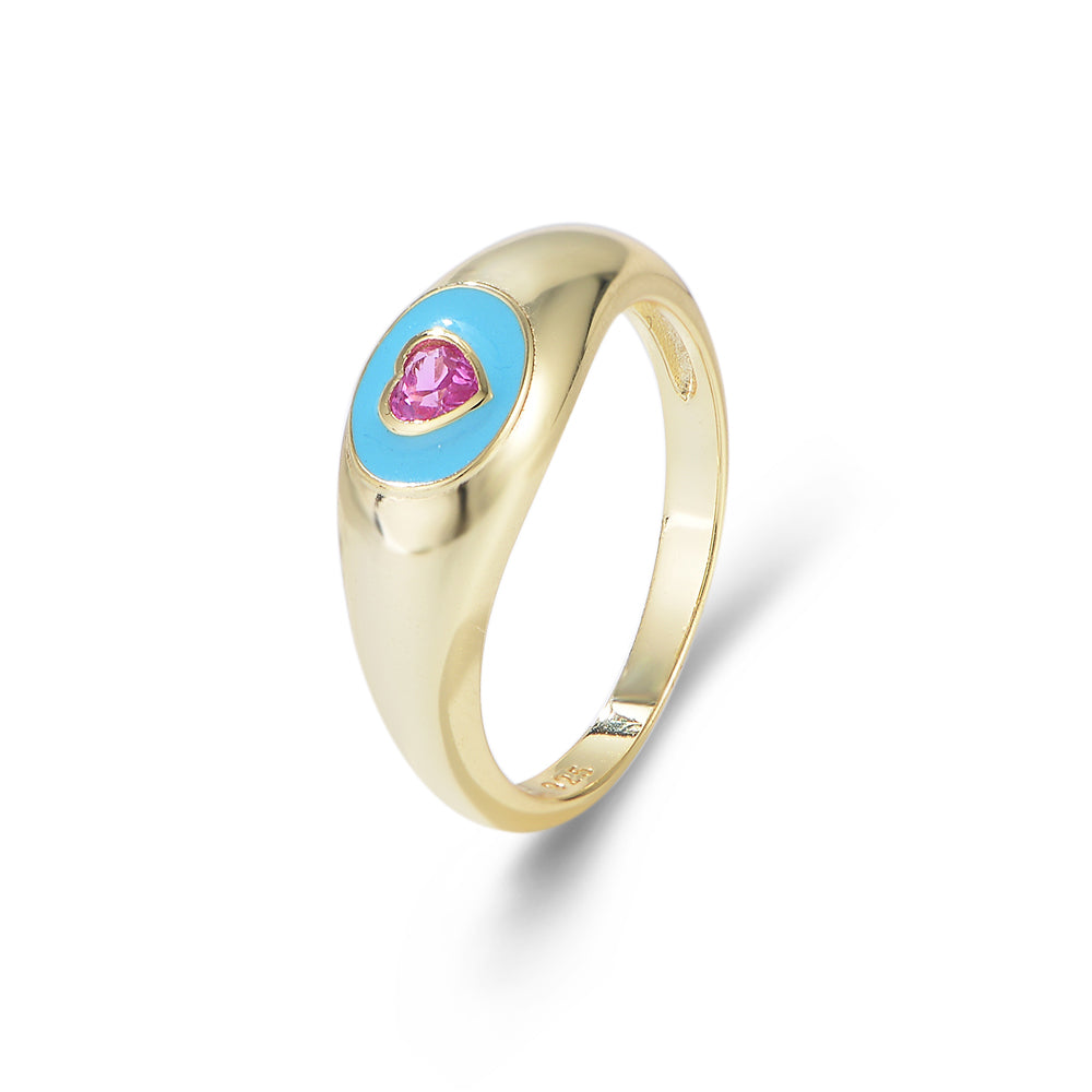 S925 Silver Jewelry Gold Plated Ruby Enamel Heart Ring