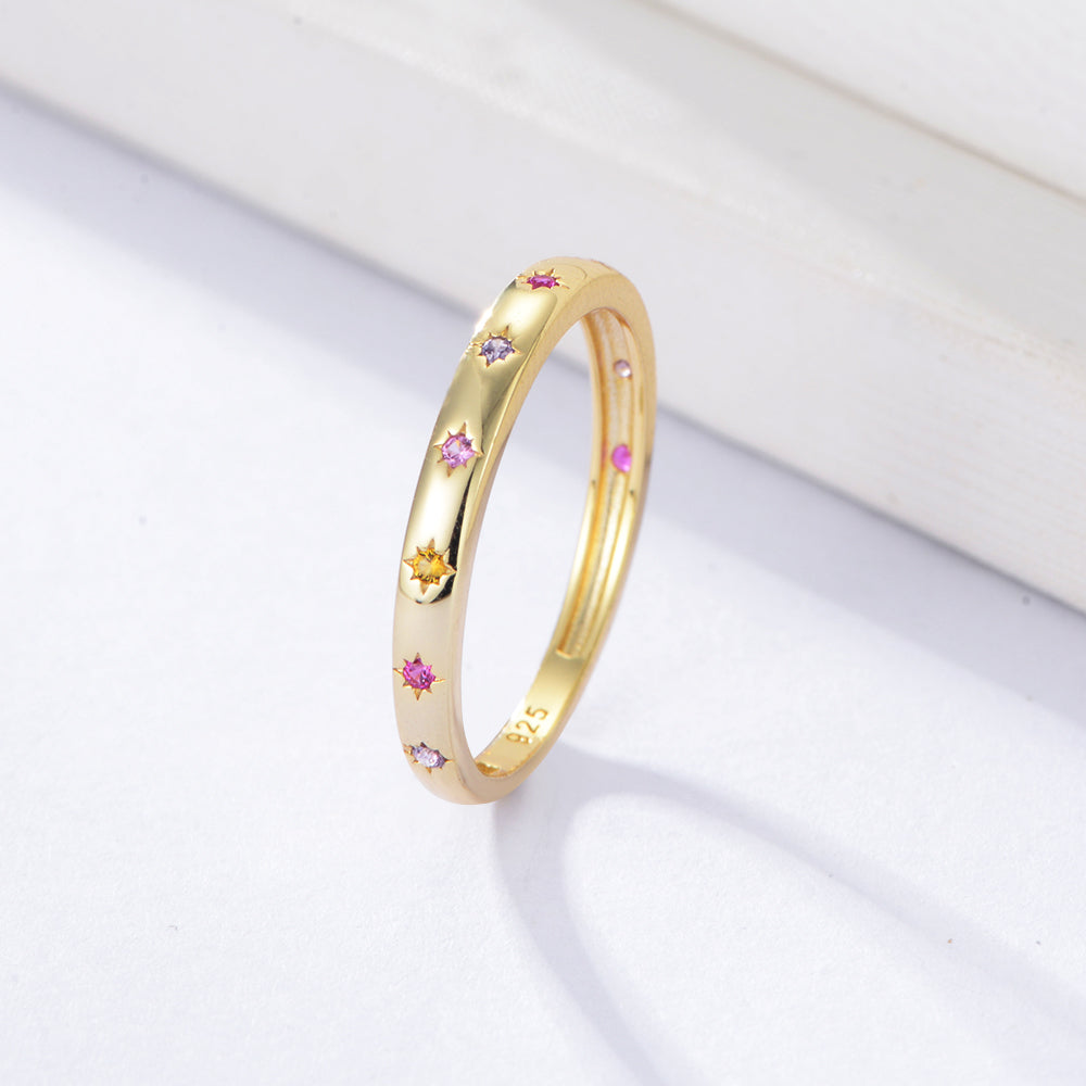 Fashion Jewelry Summer Rainbow Color CZ Female 925 Silver Ring