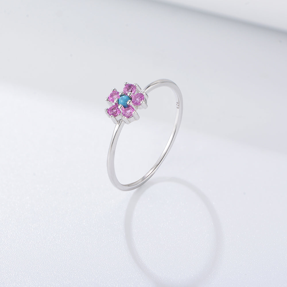 Trendy Cute Turquoise Flower Ring