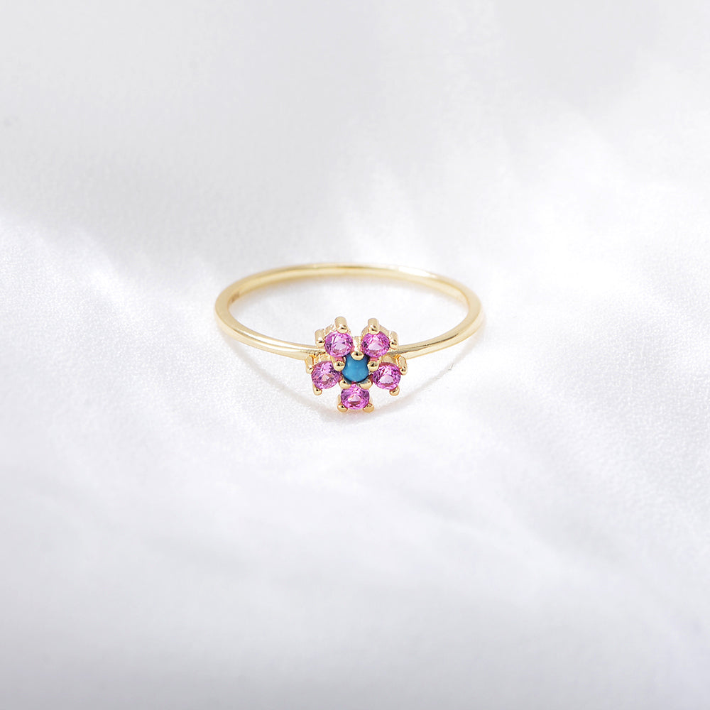 Trendy Cute Turquoise Flower Ring