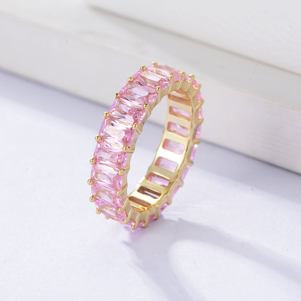 Fashion Colorful Pink Champagne White Baguette CZ Jewelry Pave Cubic Zirconia Ring