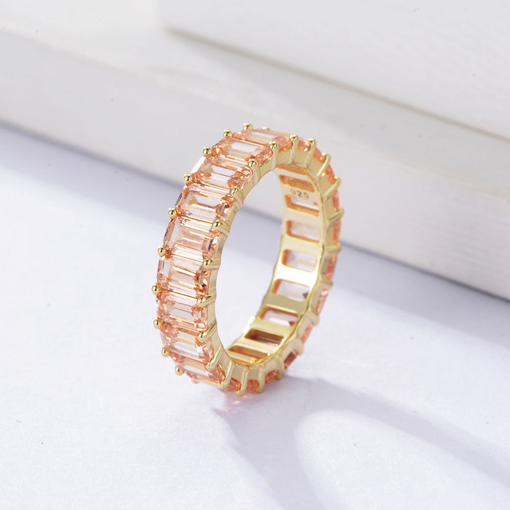 Fashion Colorful Pink Champagne White Baguette CZ Jewelry Pave Cubic Zirconia Ring