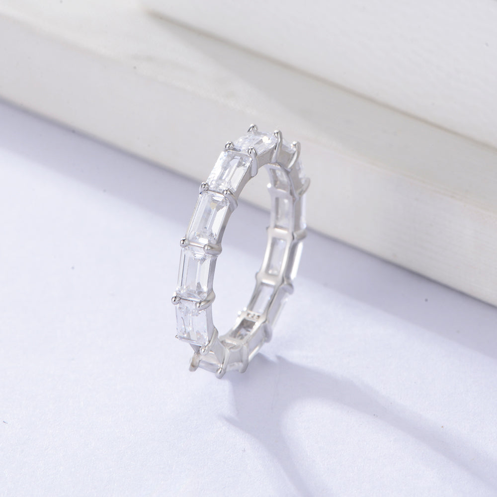 925 Silver Zircon Luxury Eternity Women Rhodium Plated Band Ring