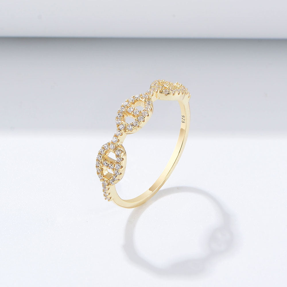 925 Sterling Silver Gold Plated Jewelry Pave Cubic Zirconia Pig Nose Shape Ring