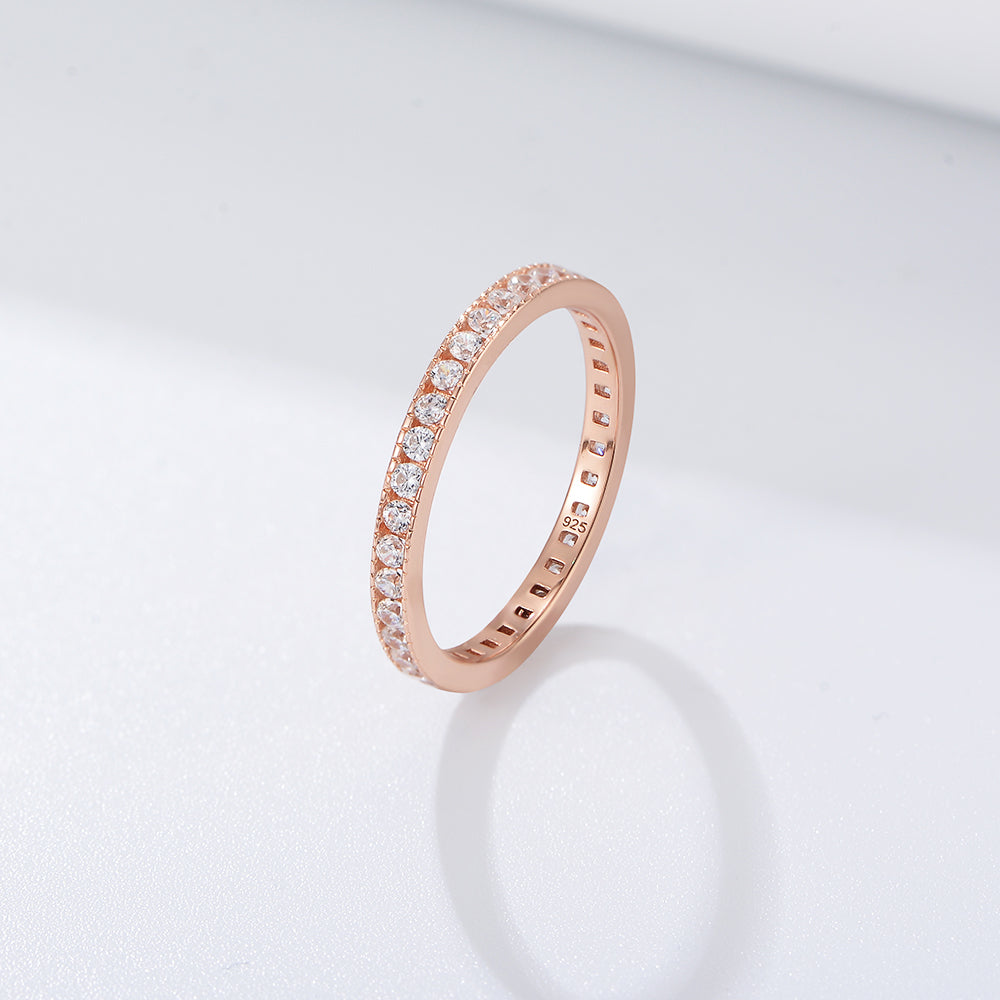 Trendy Rose Gold Plated 925 Sterling Silver Channel setting Zircon Eternity Ring