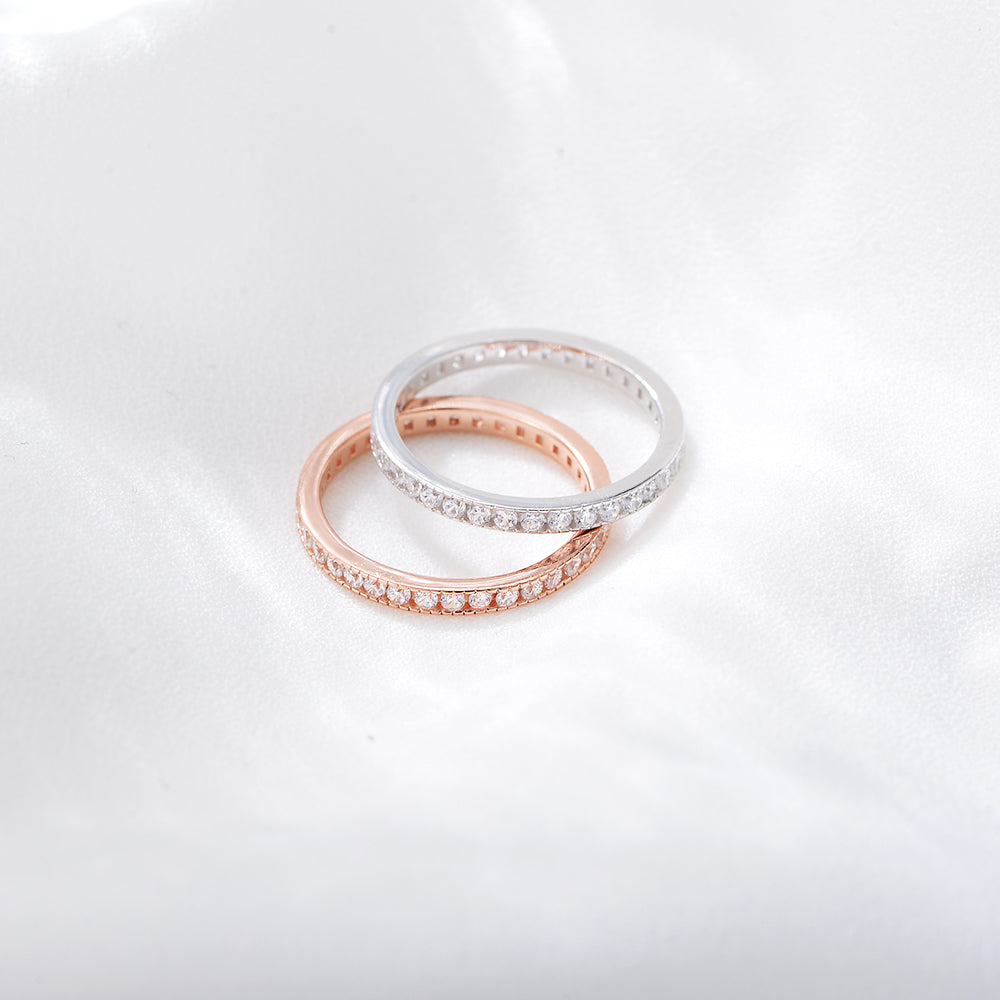 Trendy Rose Gold Plated 925 Sterling Silver Channel setting Zircon Eternity Ring