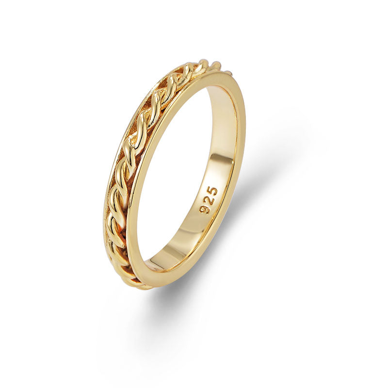 Personality Trendy S925 Sterling Silver Gold Plated Twist Ring