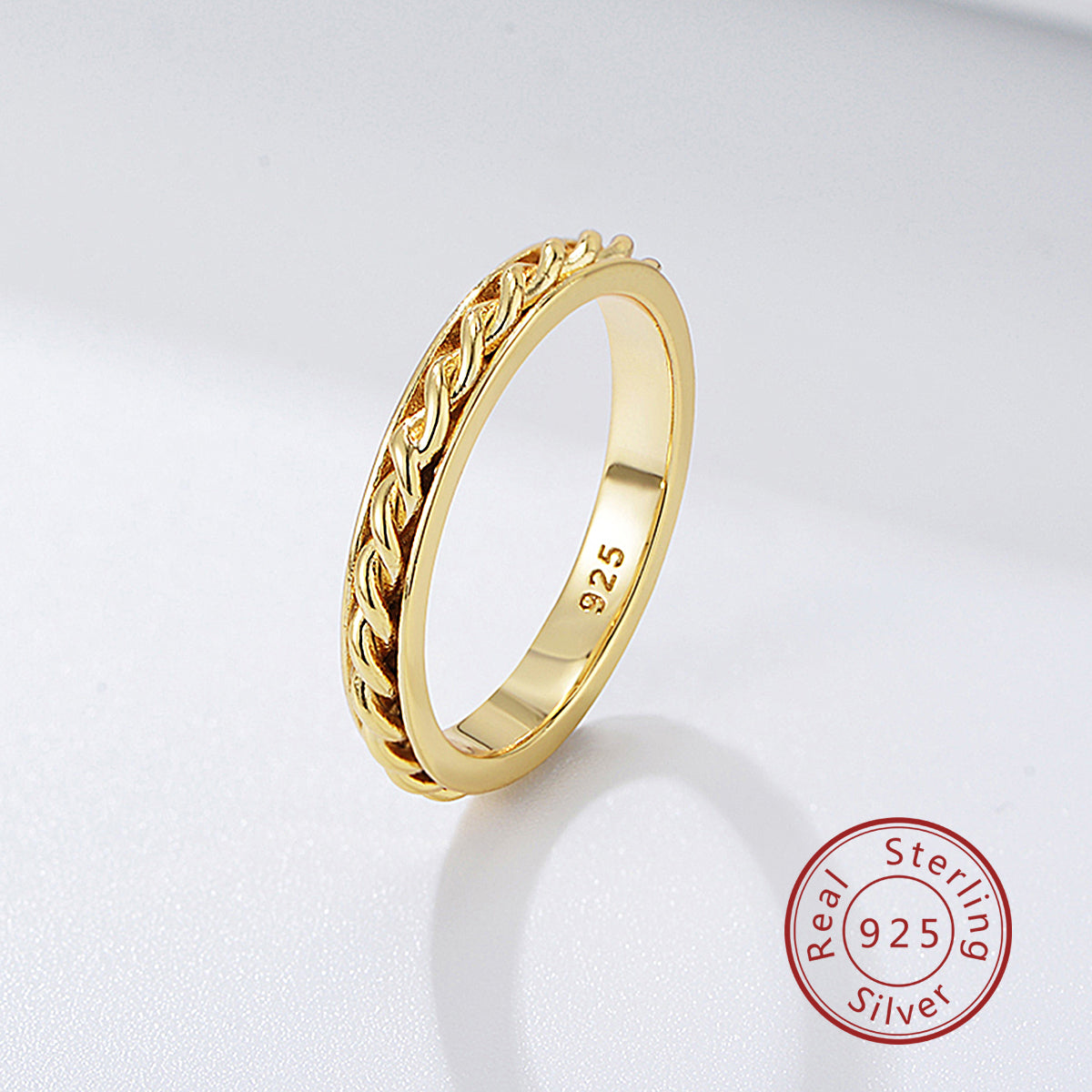 Personality Trendy S925 Sterling Silver Gold Plated Twist Ring