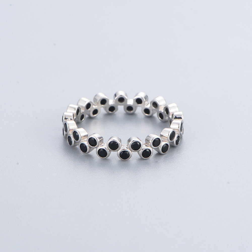 Bezel Setting Black Zircon Spinel Eternity Band Ring