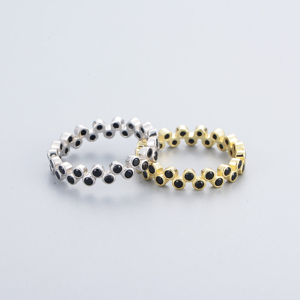 Bezel Setting Black Zircon Spinel Eternity Band Ring