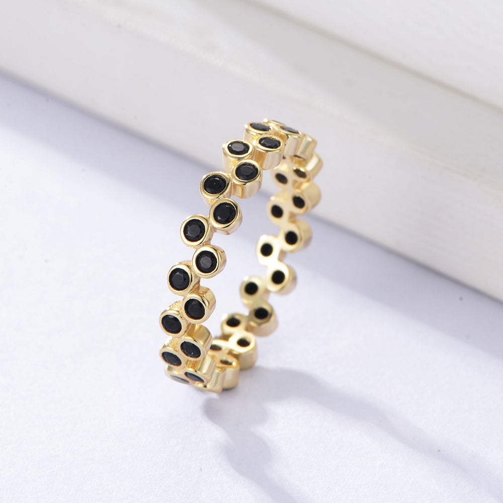 Bezel Setting Black Zircon Spinel Eternity Band Ring