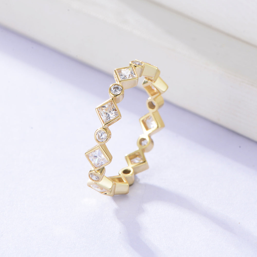 Trendy 14K Gold Plated Sterling Silver Rhomb Zircon Eternal Band Ring