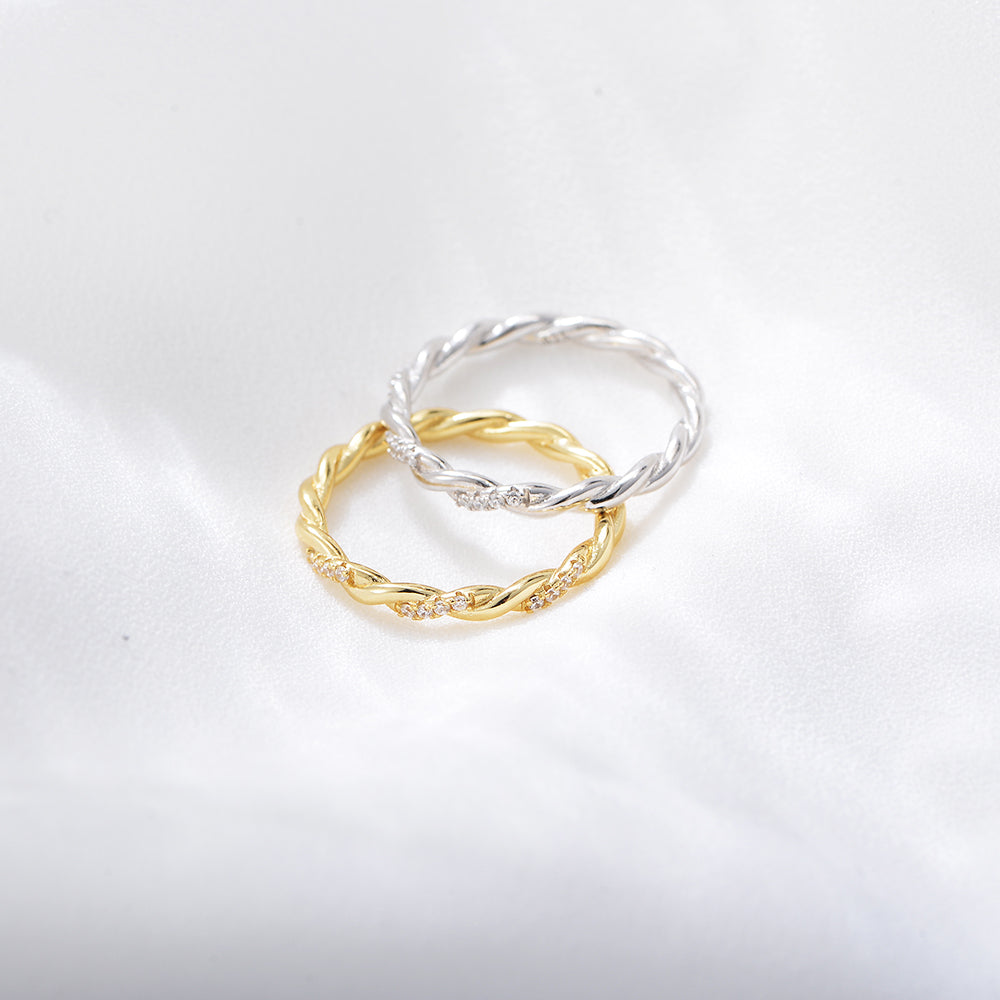 Pave CZ Twist Band Mini Stack Wedding Rings Jewelry