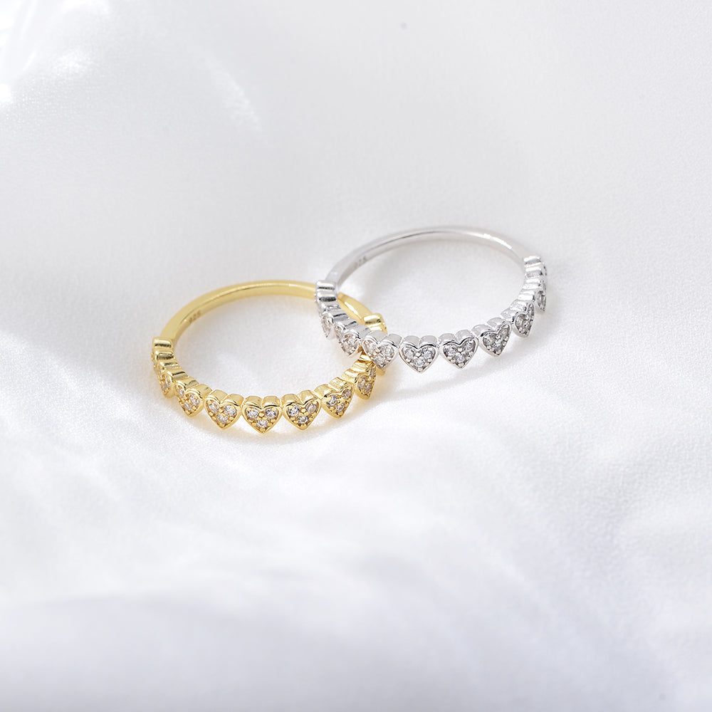 Luxury Minimalist Clear Zirconia Eternity Heart Shaped Rings